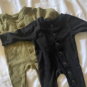 Olive Green & Plain Black Onesie w/ footies